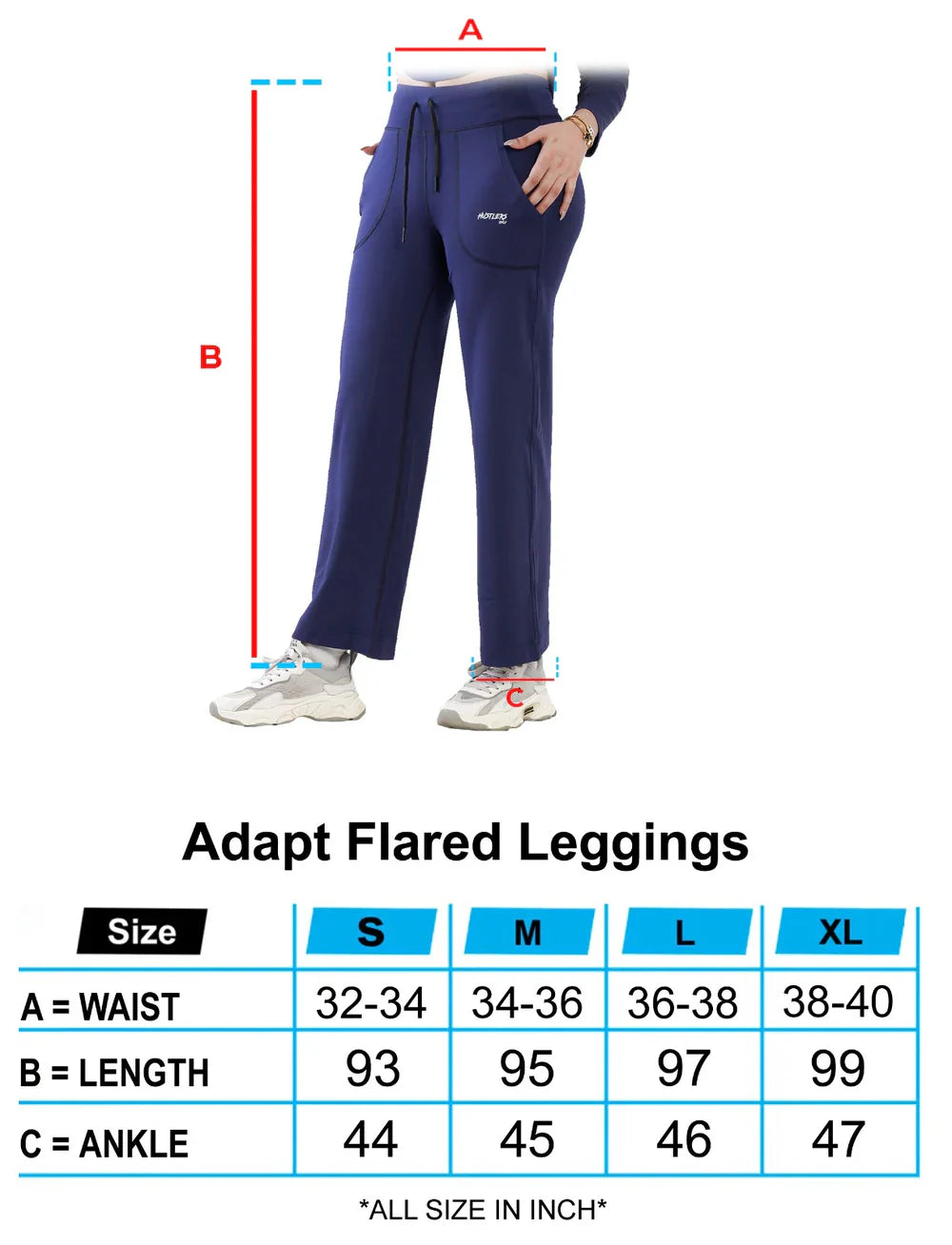 Blue Adapt Flared Seamless Leggings Sizehart | HustlersOnlyPK