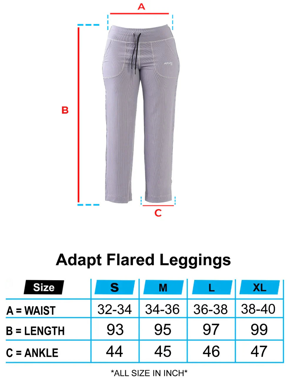 Grey Adapt Flared Seamless Leggings Sizechart | HustlersOnlyPK