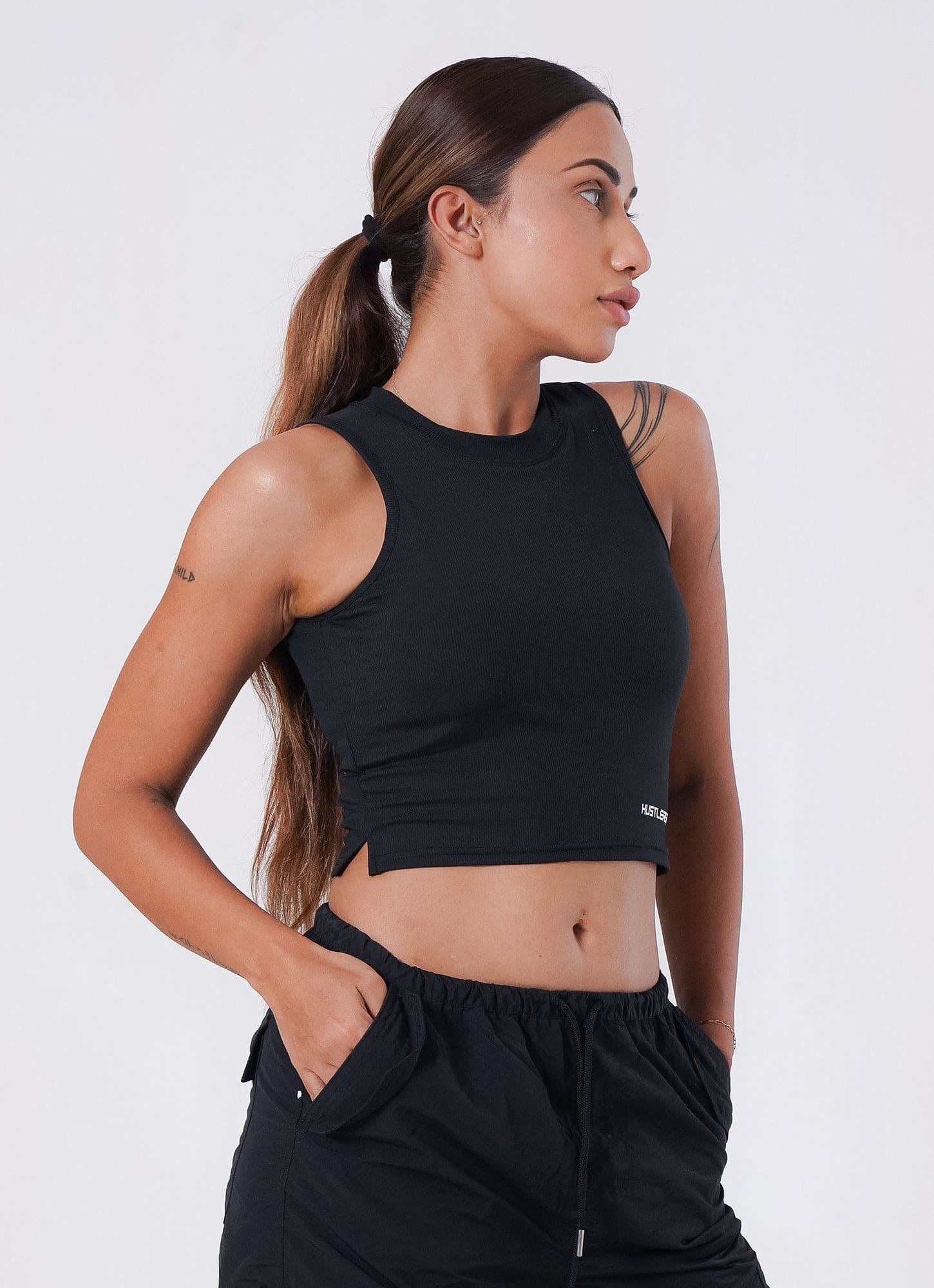 Black IVY Ribbed Tank for Gym | HustlersOnlyPK