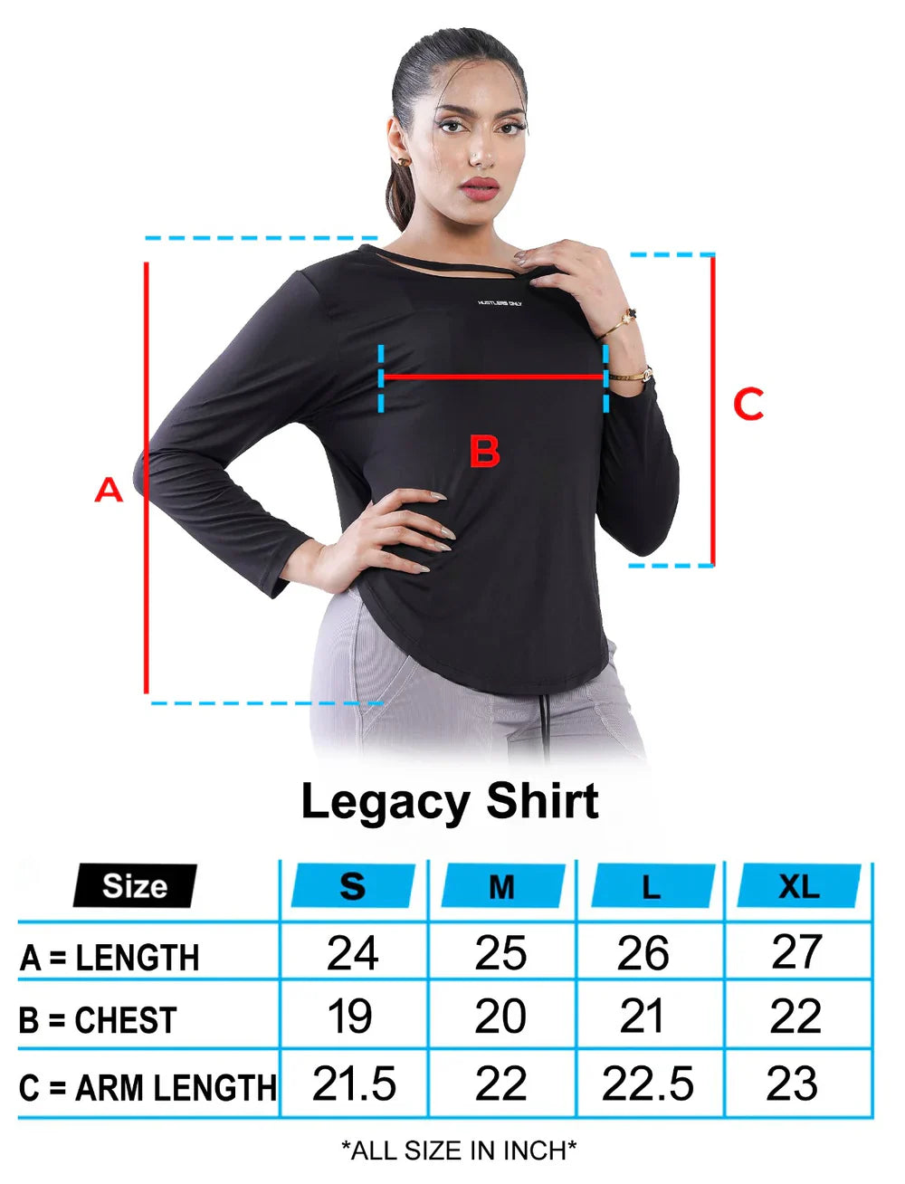 Black Legacy Shirt for Womens Sizechart | HustlersOnlyPK